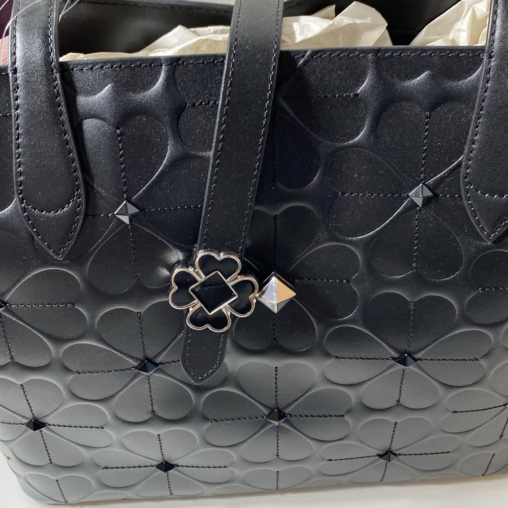 Kate Spade New York KACI SPADE Flower EMBOSSED Small Tote Women's Handbag, Black - Picture 4 of 10